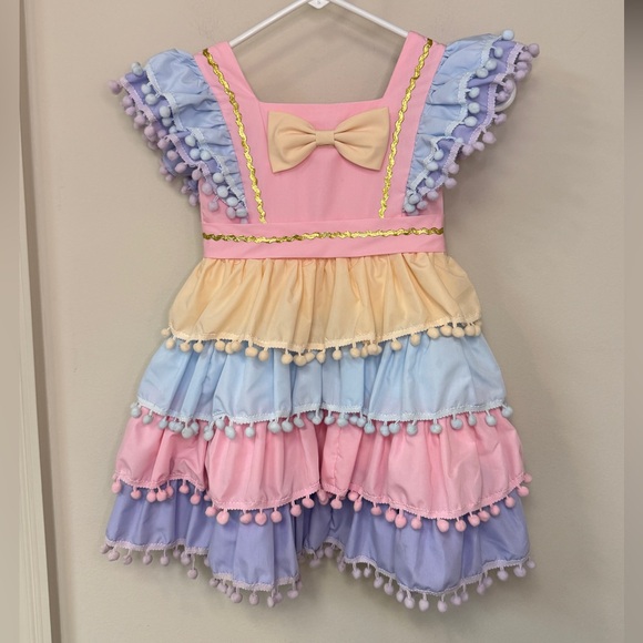 Trish Scully Child Other - Trish Scully: Girls Pom Pom Dress, Pink / Blue/ Yellow / Purple, Size 5